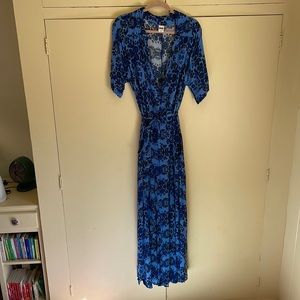 Blue and black floral flowy jumpsuit